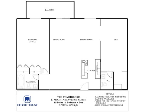 A floor plan for a 15 series apartment in the 17 mountain avenue north building.